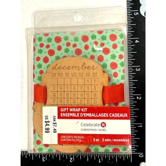 Celebrate It Christmas Gift Wrap Kit With Wooden Tags Stickers & Ribbon 531572 - Picture 2 of 3